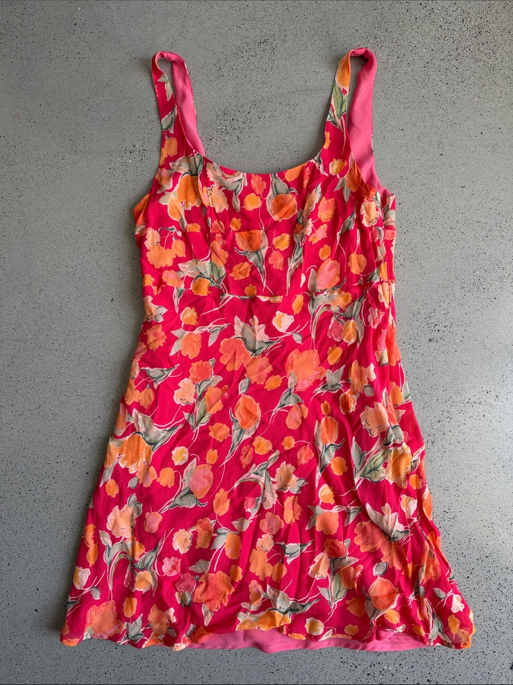 RIXO Pink Floral Mini Dress with Orange & Green Accents